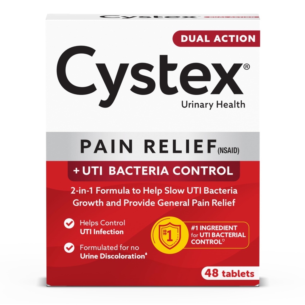 Cystex Dual-Action UTI Pain Relief & Prevention Comprimés - 2-en-1 Formule soulage le malaise et ralentit la croissance bactérienne - Non-salissure - 48-Conte