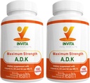 INVITA ADK - Vitamines A1, Vitamine D3 5000 UI & K2 MK7 Supplément - Physician Formulé Bone & Immuni System Support - Sans gluten, non-OGM - 180 Capsules végétariennes pour hommes et femmes