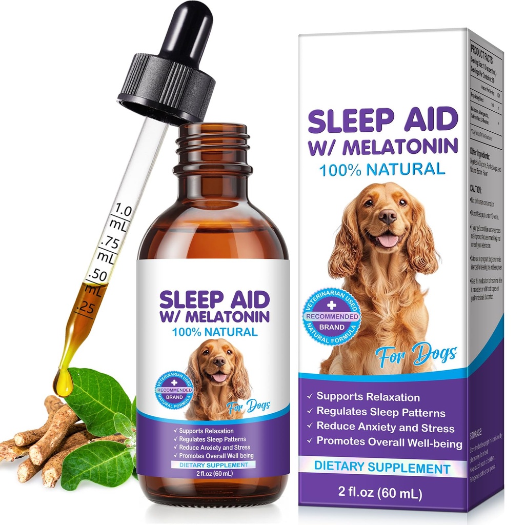 Melatonin for Dogs,Calming Support for Dogs-60ML Natural Sleep Support for Relaxation & Stress Relief and Travel Stress - Alcohol-Free Formula