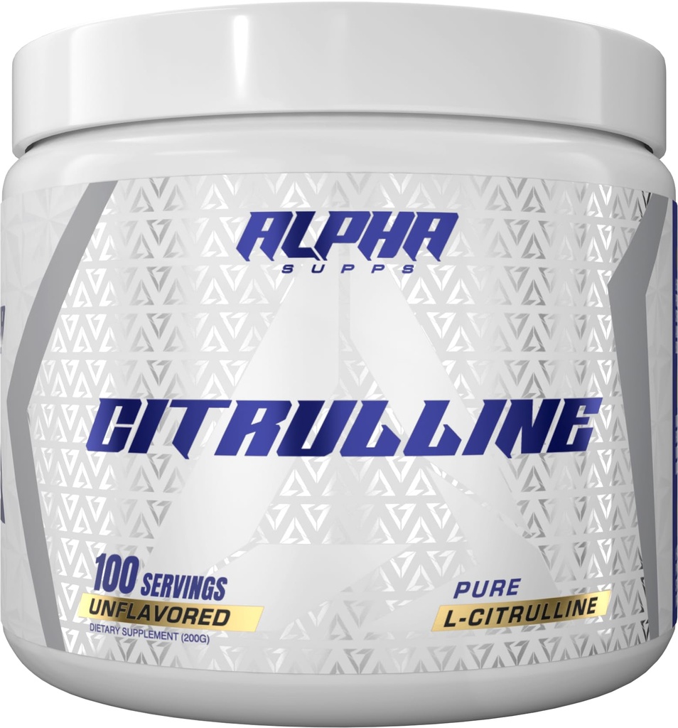 Alpha Supps L-Citrulline Powder Unflavored Pure Citrulline for Both Men & Women - Zero Fillers - Supports Endurance & Muscle Recovery - Ideal Pre-Workout Supplement Add-on - 100 Servings - 200 Grams