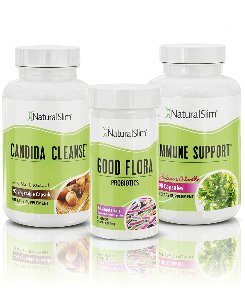 NaturalSlim Candida Cleanse Suppléments de soutien Bundle - Candiseptic Kit Anti Surcroissance, Gut & Colon Cleansing 242 Capsules Total - 28 Jours Programme de nettoyage Formulé par Frank Suarez (1 Pack)