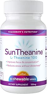La nutrition de demain - SunTheanine L-Theanine, comprimés de 100mg pour aider la concentration, la concentration et le stress, 60 comprimés à croquer