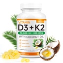 lofuanna Vitamin D3 K2 Supplement Softgels, 2 in 1 Vitamin D3 & K2 with Coconut Oil Supplement - Supports Heart, Teeth & Bone Health, Free of GMO & Gluten