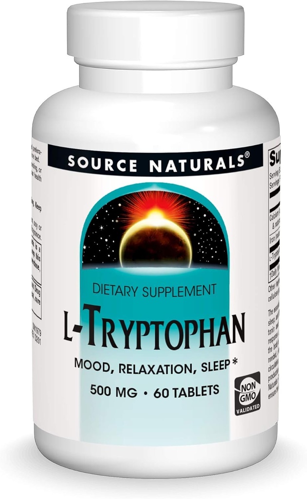 Source Naturals L-Tryptophane, pour l'humeur, la relaxation et le sommeil*, 500mg - 60 comprimés