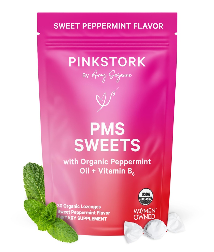 Pink Stork Organic PMS support Sweets for Teens and Women - Simple & Natural Ingredients Vitamine B6 and Peppermint - Période, Digestion, Bloating, Swings d'humeur - 30 gouttes