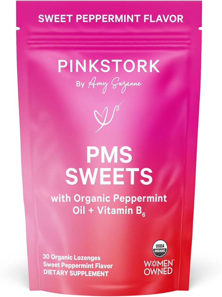 Pink Stork Organic PMS support Sweets for Teens and Women - Simple & Natural Ingredients Vitamine B6 and Peppermint - Période, Digestion, Bloating, Swings d'humeur - 30 gouttes