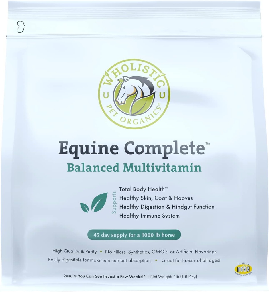 Équin biologique pour animaux de compagnie complet: Multivitamine de cheval pour la santé totale - Supplément de cheval avec vitamines, minéraux, prébiotiques, probiotiques, antioxydants et plus - 4 Lb
