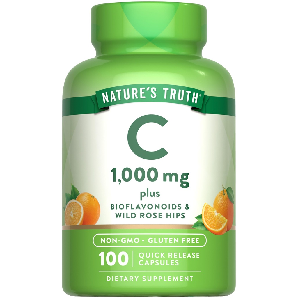 Nature's Truth Vitamin C 1000mg | 100 Capsules | with Wild Rose Hips & Bioflavonoids | Non-GMO & Gluten Free Supplement
