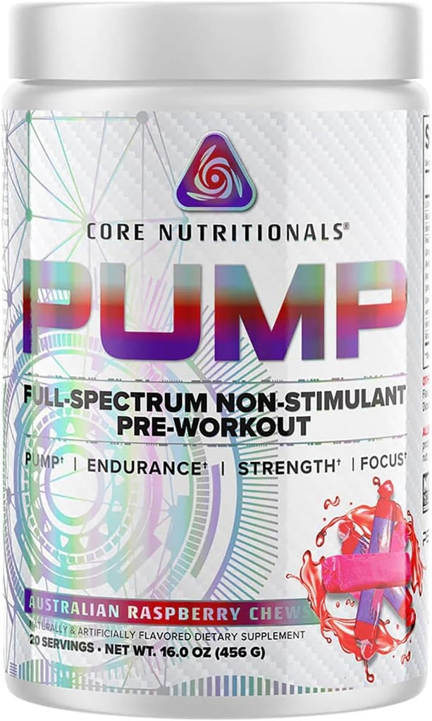 Noyau nutritionnel de base Pump Full-Spectrum Non-Stimulant Pre-Workout, avec N03T Nitrate, Peak02, Alpha GPC, pour la pompe maximale, la force et la performance 20 portions (Cuisine à framboises australien)