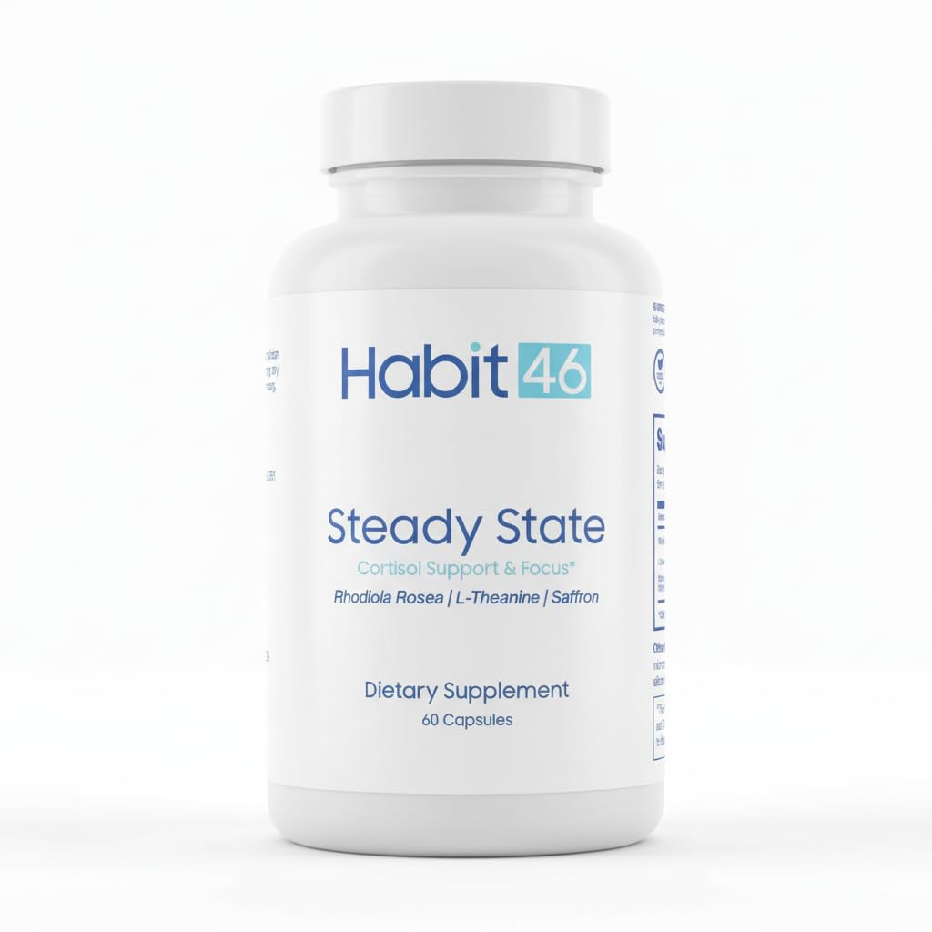 Steady State Cortisol Manager - Rhodiola Rosea, L-Theanine & Saffron - Stress Relief, Adrenal Support & Calm Focus - 60 Vegan Capsules for Women & Men