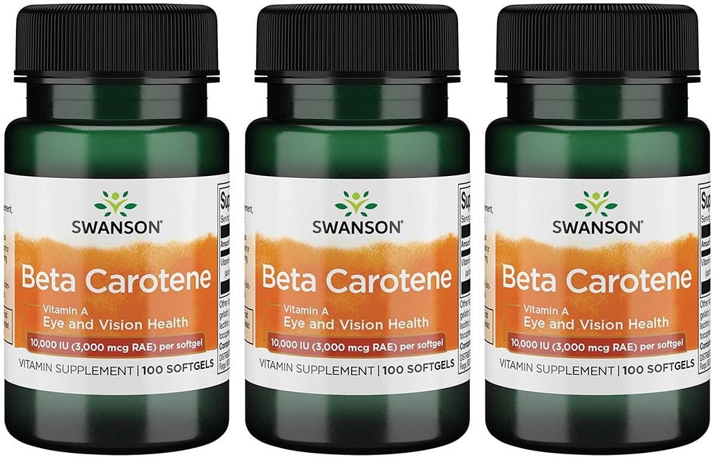 Swanson Beta-Carotène (Vitamine A) Système immunitaire de peau Santé Antioxydant Soutien 10000 Iu (3000 mcg) 100 Sgels (3 Pack)