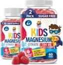 Sugar-Free Magnesium Gummies for Kids & Teens - 500mg Calm Magnesium Citrate Gummies - Kids Magnesium Gummy - Chewable Magnesium Gummy Supplement for Sleep, Mood & Muscle Support - 2Pack