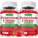 2 paquets de Gummées de Citrate de Potassium – Supplément de Potassium pour la santé musculaire, le soulagement des crampes des jambes et l'équilibre électrolytique, végétalien, non-OGM, sans gluten, parfum de framboise, 120 comte