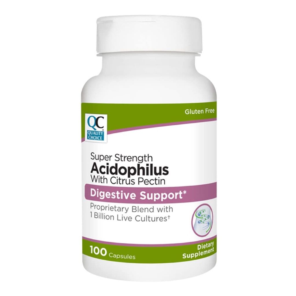 Quality Choice Digestive Support Acidophilus with Citrus Pectin – 100 Capsules – Daily Probiotic Formula with Citrus-Derived Fiber – Easy-to-Swallow Capsules