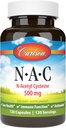 Carlson - NAC, N-acétyl Cysteine, 500mg, Santé du foie, Fonction immunitaire, Antioxydant, 120 Capsules végétariennes