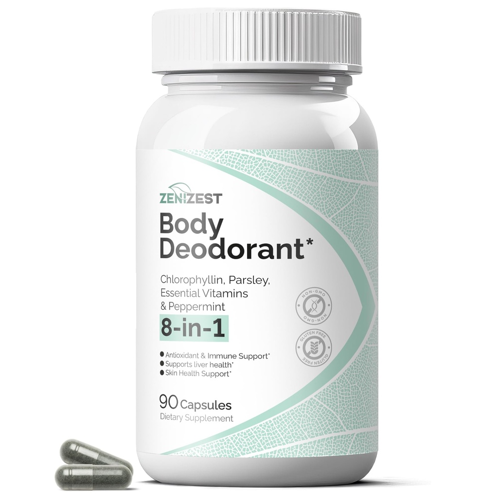 Body Deodorizing Supplement - Chlorophyll Complex Odor Eliminator Internal Deodorant Capsules for Women Men - Natural Fresh Breath Skin Health Feminine Care Odor Control & Deodorizer Pills