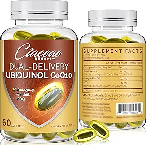 Ubiquinol CoQ10 600 MG Softgels avec Omega-3 & Shilajit & PQQ, Coenzyme de double livraison avancée-Q10, Supplément Ubiquinol actif CoQ10 pour la fertilité, l'antioxydant, le cœur, le cerveau et l'énergie, 120 services