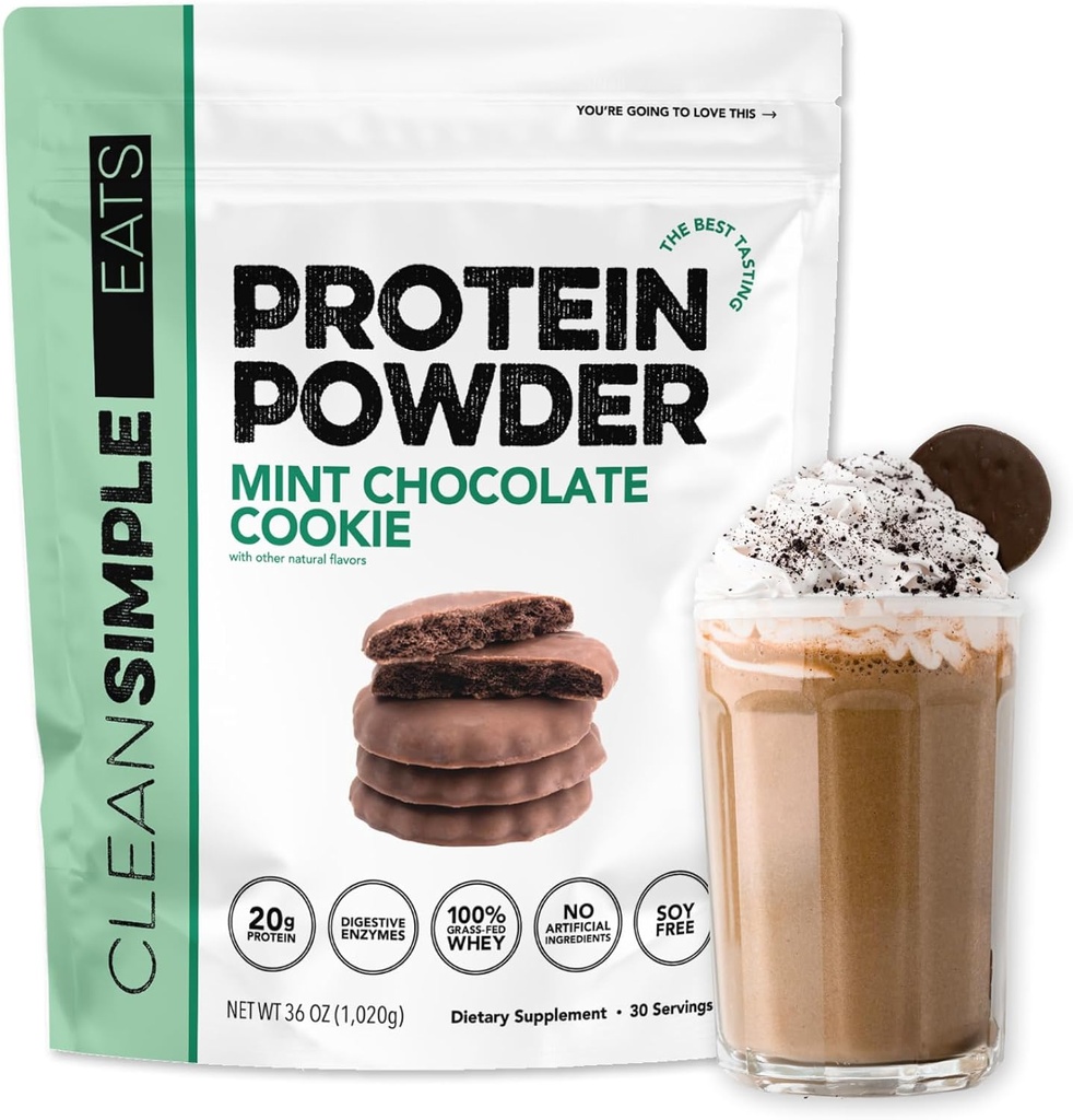 Nettoyer les aliments simples en poudre de protéines de lactosérum, chocolat à la menthe saveur de biscuits, naturellement sucré, 100% gras poudre de protéines de la Fed avec enzymes digestives, pas d'ingrédients artificiels, sans gluten, 30 Srvgs
