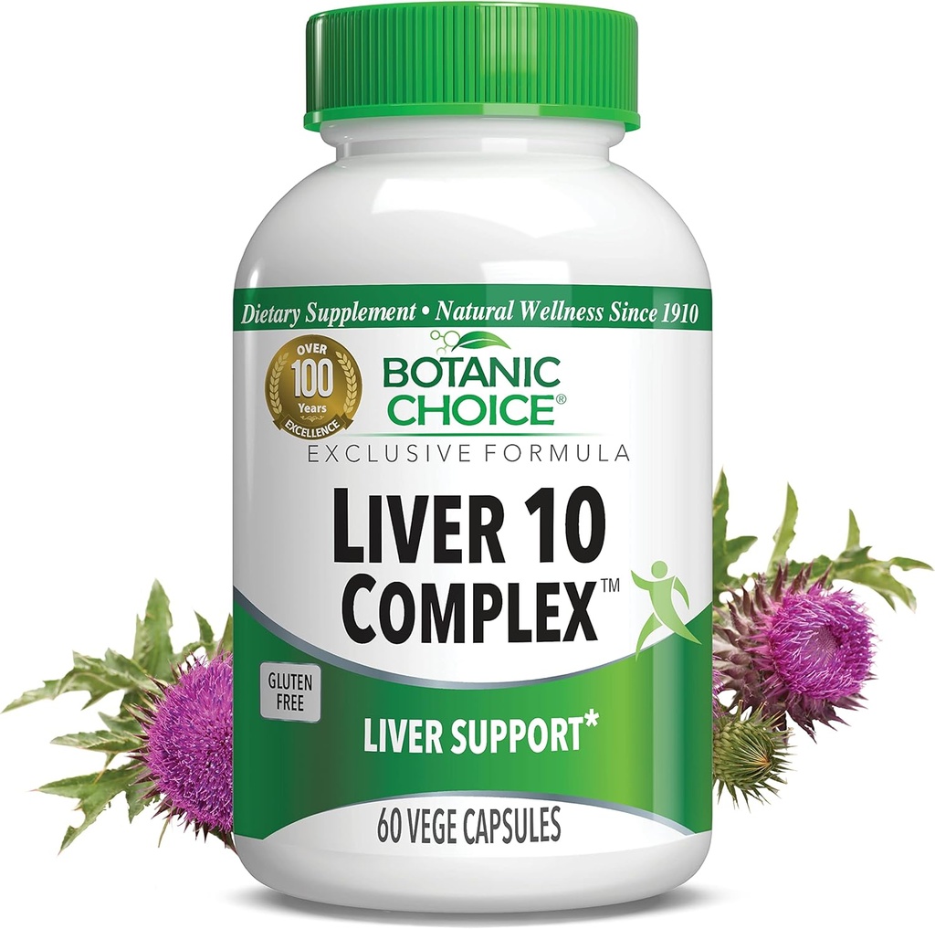 Botanic Choice Liver 10 Complex - Supplément de soutien et de bien-être du foie - Mélange naturel à base de plantes avec extrait de chardon de lait, de lécithine et de curcumine C3-60