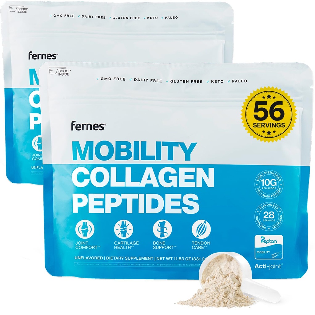 Mobility Collagen Peptides Powder - Glucosamine, Chondroitin, Hyaluronic Acid & Liposomal Vitamin C Join Bone & Cartilage Support Grass-Fed Type I & III Keto & Paleo 56 Servings, 23.66 oz
