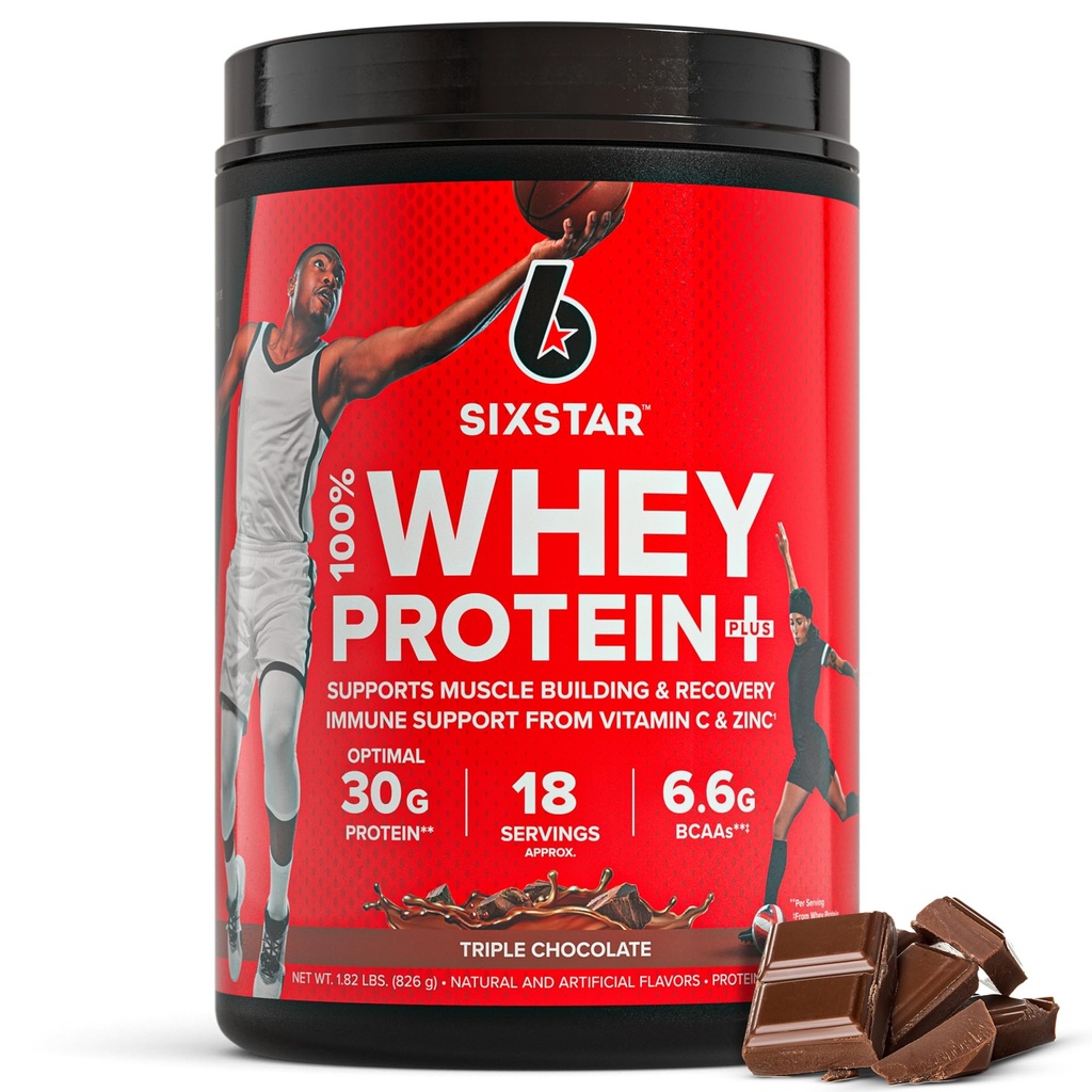 Six Star Whey Protein Powder Plus - Muscle Building & Recovery Formula with Whey Isolate Powder, BCAAs, 30g Protein, Immune Support - Supplément post-entraînement - Triple chocolat, 1,8 lbs