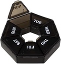 EZY DOSE 7-Day Weekly Pill Organizer, Daily Medicine Container and Vitamin Planner, Round Supplement Case, Compact, Travel Friendly, Portable Storage Sorter, 7-Sided Circle, Black, BPA Free