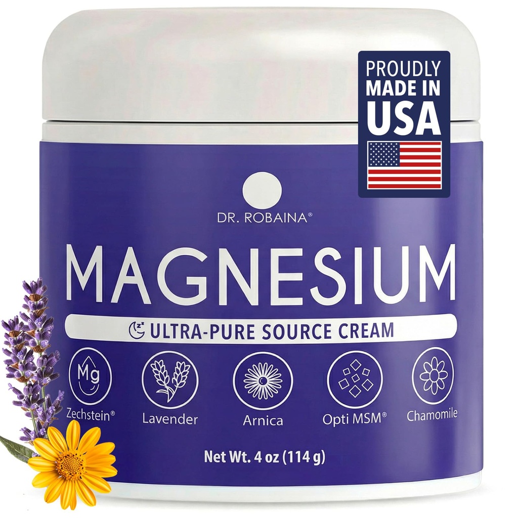 Dr. Robaina Lavender Magnesium Cream – Zechstein Magnesium & OptiMSM with Lavender Oil for Sleep Support, Relaxation & Leg Muscle Relaxation, 4 oz