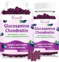 2 Pack Glucosamine Chondritine Gummies - Glucosamine Chondritine avec MSM, Elderberry, Turmeric, Supplément de soutien conjoint pour adultes, hommes et femmes - Blueberry Flavor, 120 Cts