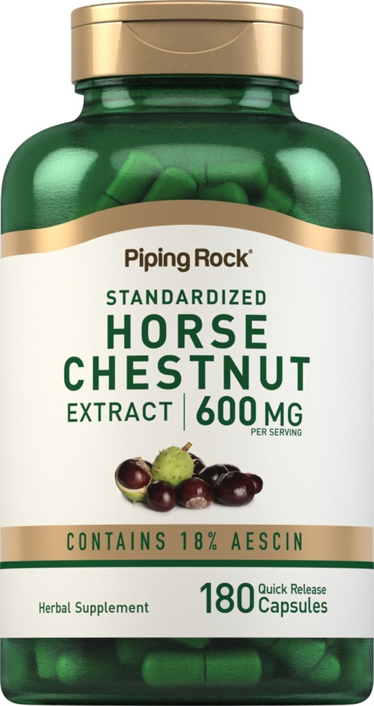 Piping Rock Horse Chestnut Supplement | 180 Capsules | Standardized Extract | Chestnut Seed & Calendula Flower Pills | Non-GMO, Gluten Free