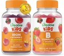 Fer et vitamine C Lifeable Kids + B Complex Kids, Gommies Bundle - Grande dégustation, supplément de vitamine, sans gluten, sans OGM, gommy à croquer