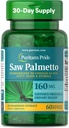 Puritan's Pride Saw Palmetto Extract 160mg, supplément alimentaire traditionnel à base de plantes pour hommes Prostate et soutien de santé urinaire, 60 capsules à libération rapide