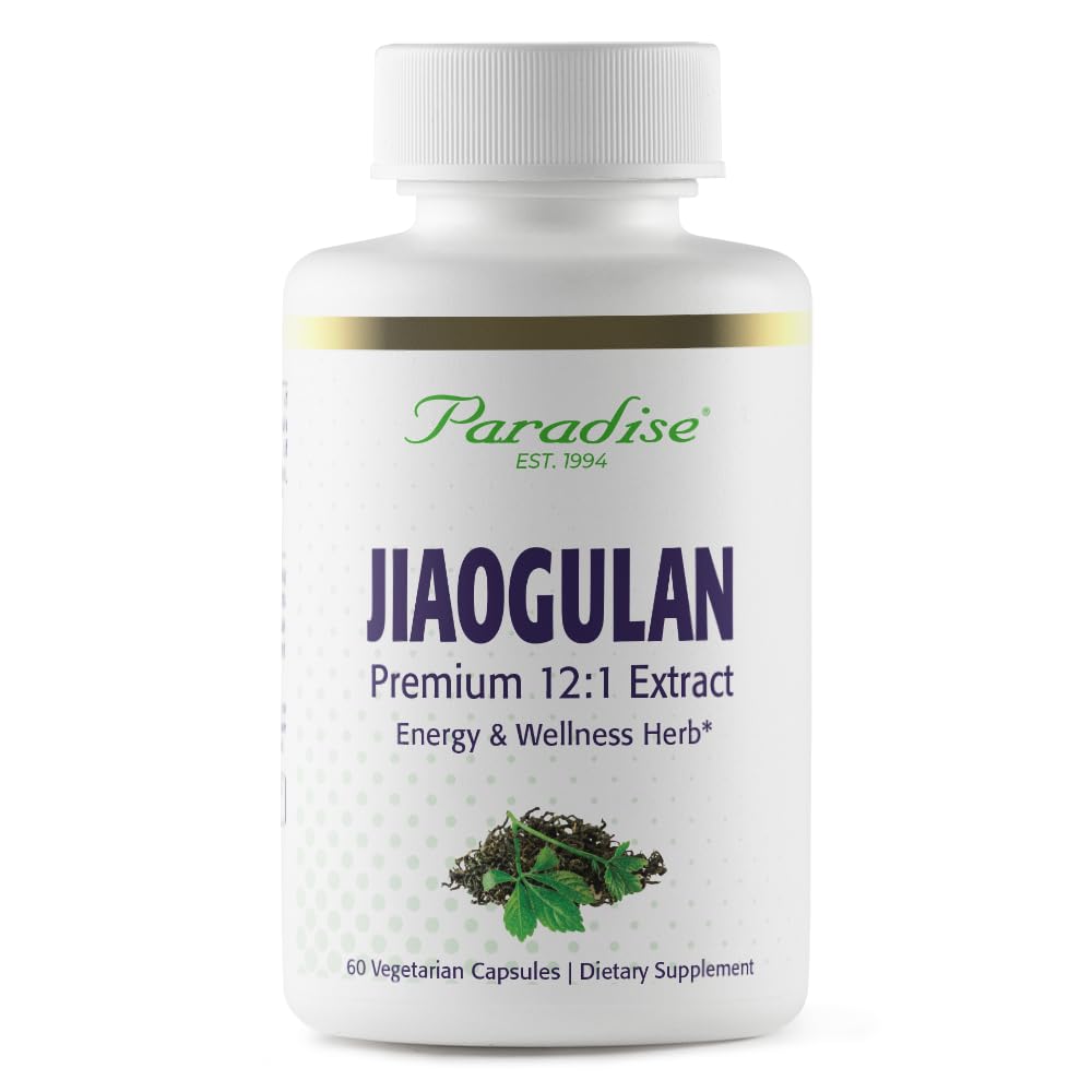 Herbes paradisiaques Jiaogulan, Adaptogène d'énergie vitale, spectre entier actif, Super Potent, Ultra pur, végétalien, non-OGM, sans gluten 60 capsules végétariennes