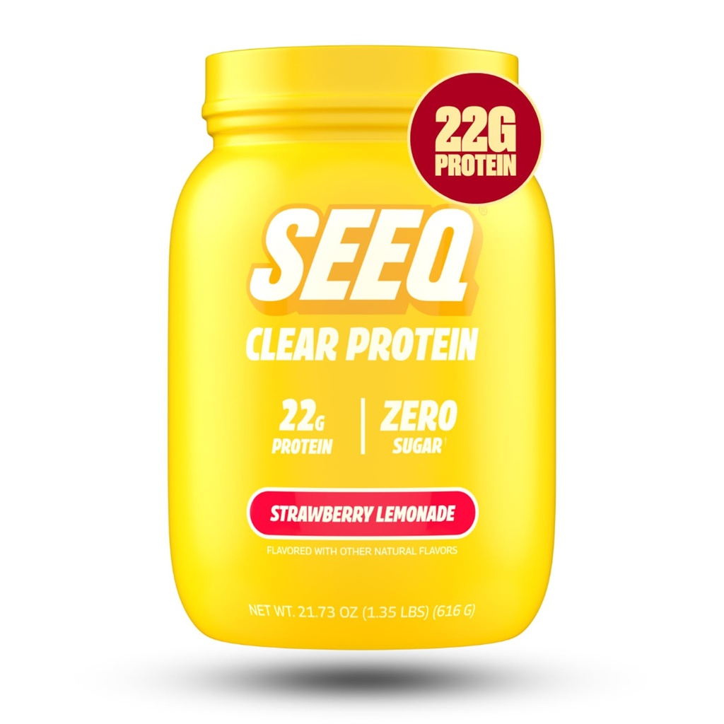 SEEQ Clear Protein Powder - Strawberry Lemonade - 22 Servings - 22g Clear Whey Protein Isolate - Zero Sugar - 0g Lactose - Allergen Friendly - GLP1 Support - Bone Health - Muscle Post Workout Recovery