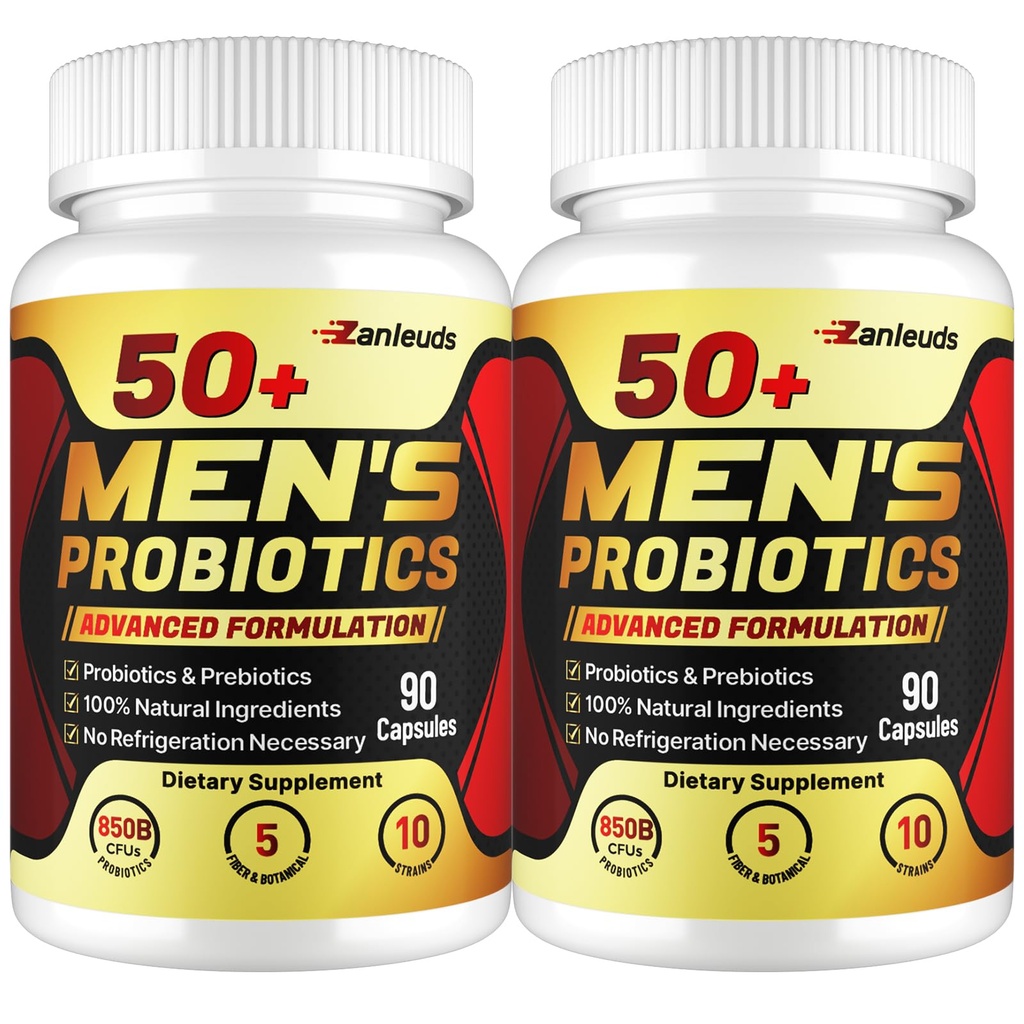 Probiotics for Men, Potent 50+ Mens Probiotic, Complete Gut & Digestive Health, with 850 Billion CFU, Prebiotic Fiber, Energize, Immune, Mens Probiotics for Gut Health Over 50-180 Capsule