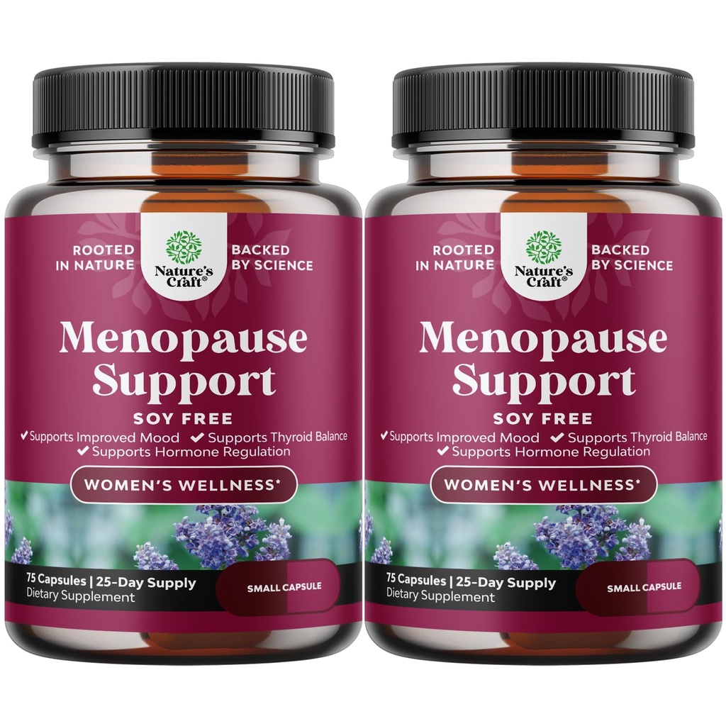 Soy Free Menopause Supplement for Women - Herbal Menopause Support for Night Sweats Hot Flashes Mood Support and Hormone Balance for Women with Black Cohosh & Vitex Chaste Berry - 75 Count - 2 Pack