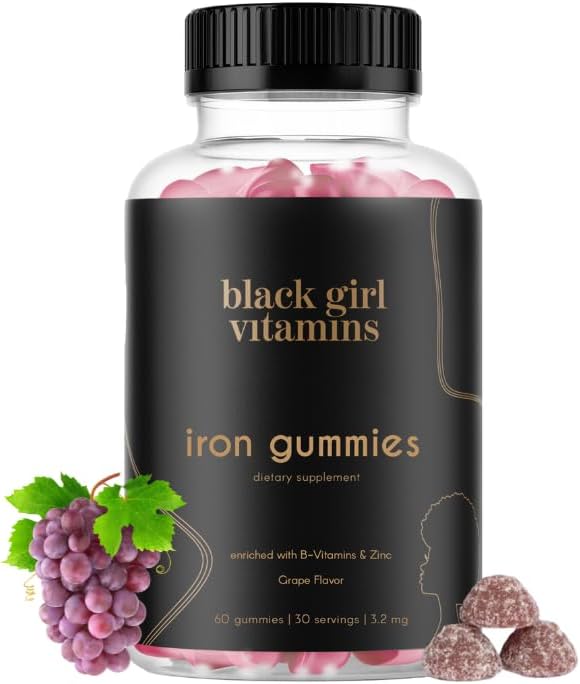 Vitamines de fille noire - Gommies de fer (20 mg), soutient la carence en fer et l'anémie, sans gluten, sans gélatine, fabriqués aux États-Unis (grape, 60 comtes) 30 jours d'approvisionnement