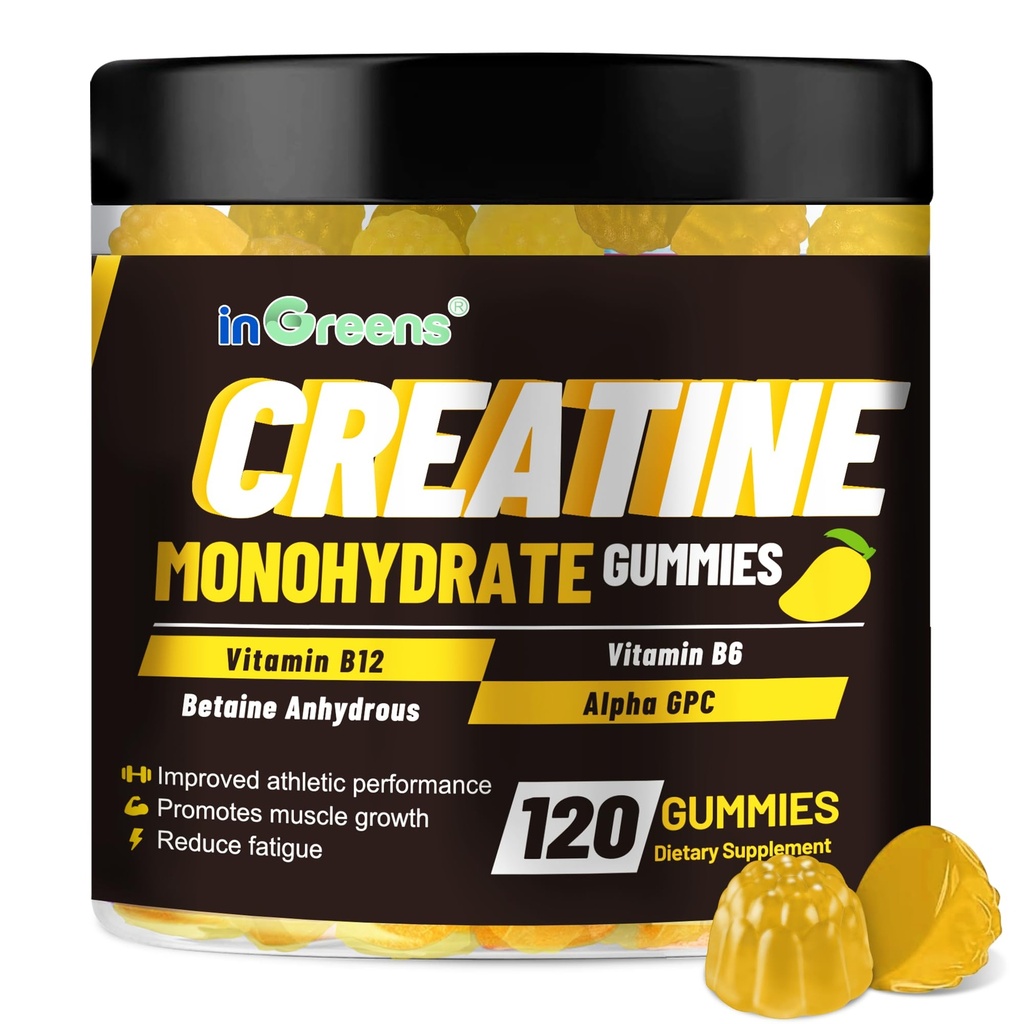 Creatine Monohydrate Gummies 6g for Men & Women, Potent Creatine Supplement, Chewables Creatine for Energy Boost, Increase Strength and Build Muscle, Gluten-Free, Sugar Free,120 Count