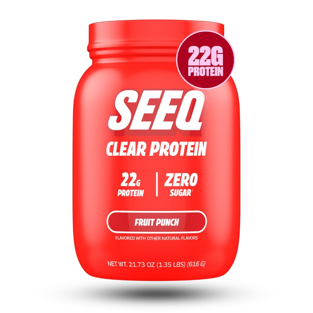 SEEQ Clear Protein Powder - Fruit Punch - 22 Servings - 22g Clear Whey Protein Isolate - Zero Sugar - 0g Lactose - Allergen Friendly - GLP1 Support - Bone Health - Muscle Post Workout Recovery
