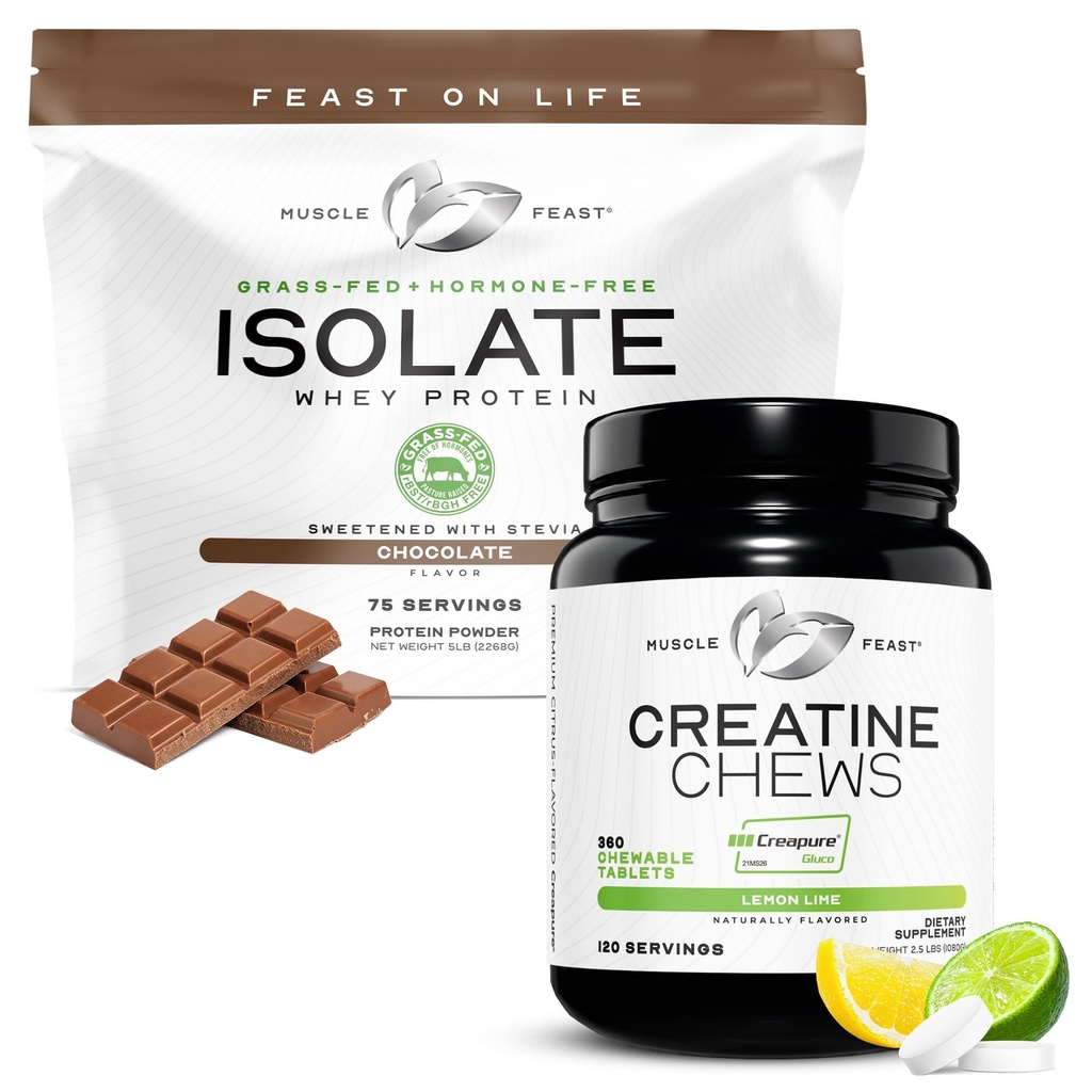 Isolat de la fête des muscles + boîte de la créatine: 1 Whey Protein Isolat (Chocolate, 5lb) + 1 boîte de la créatine (Lemon Lime, 360)