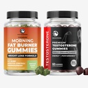 Morning Fat Burn Gummies & Testostérone Booster Supplément de test Booster Fat Burner & Metabolism Support avec Thé Vert et Cétones de framboise - Appetite Suppressant & Support énergétique - 1 mois