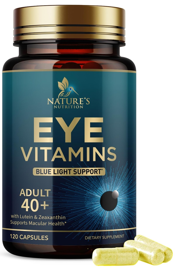 Supplément Vitamines pour les yeux - Vitamine avancée avec lutéine, zinc, vitamines C, E, zéaxanthin et minéraux - Multivitamine de vision pour la santé maculaire et les yeux secs, végétalien, embouteillé aux États-Unis - 120 capsules