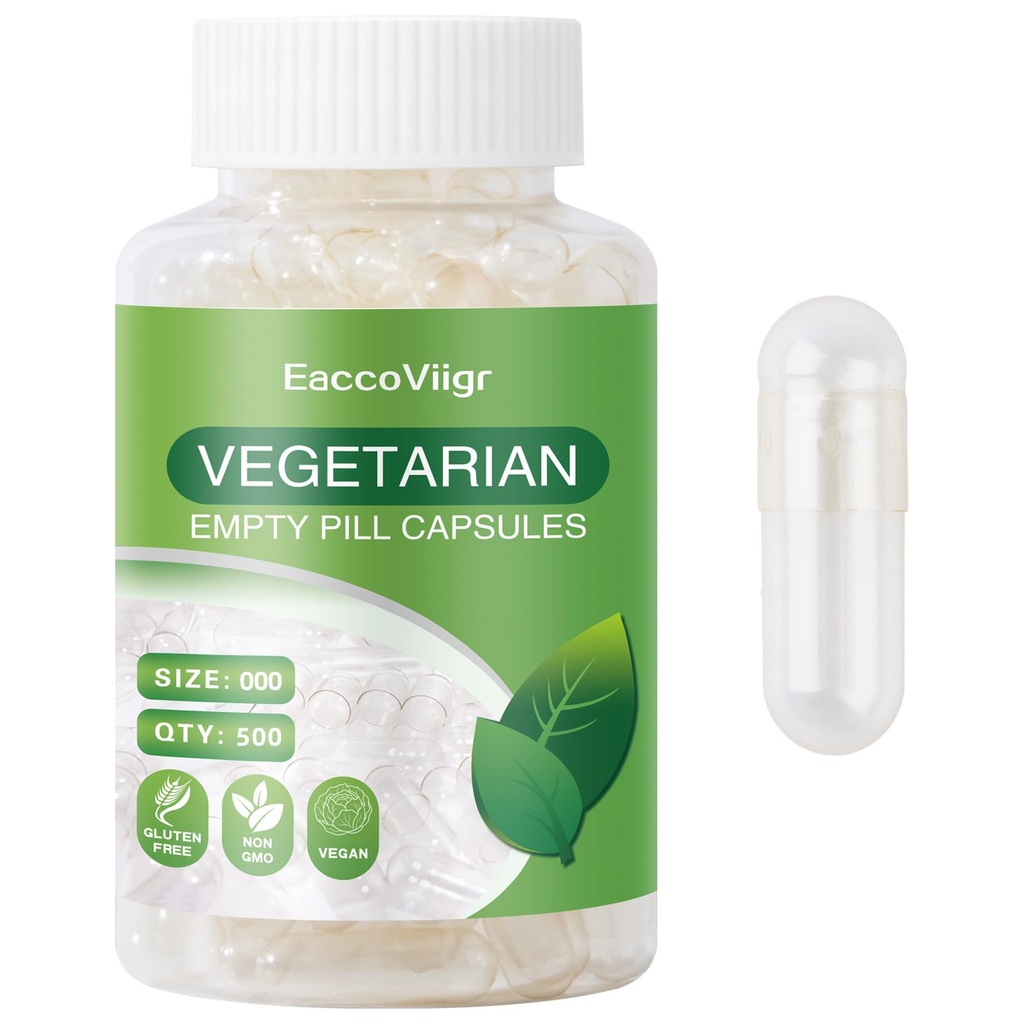 Size 000 Empty Capsules - 500 Count Clear Empty Pill Capsules Size 000 with Capsule Filling Kit, Fillable Vegan Vegetarian Capsule Empty for Vitamins, Easy for DIY Supplements
