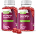 Gommies complexes de vitamine B avec vitamine C - Énergie, métabolisme et immunosupport - B6, B12, Niacine, acide folique, biotine, calcium - végétalien, sans gluten - 120 Compte