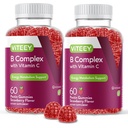 Gommies complexes de vitamine B avec vitamine C - Énergie, métabolisme et immunosupport - B6, B12, Niacine, acide folique, biotine, calcium - végétalien, sans gluten - 120 Compte