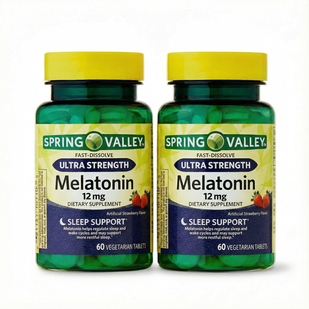 Melatonin Ultra Strength 12mg - Melatonin with 60 Tablets, Strawberry Flavor, Fast-Dissolve 12mg, Sleep Support for Adults (Pack of 2)