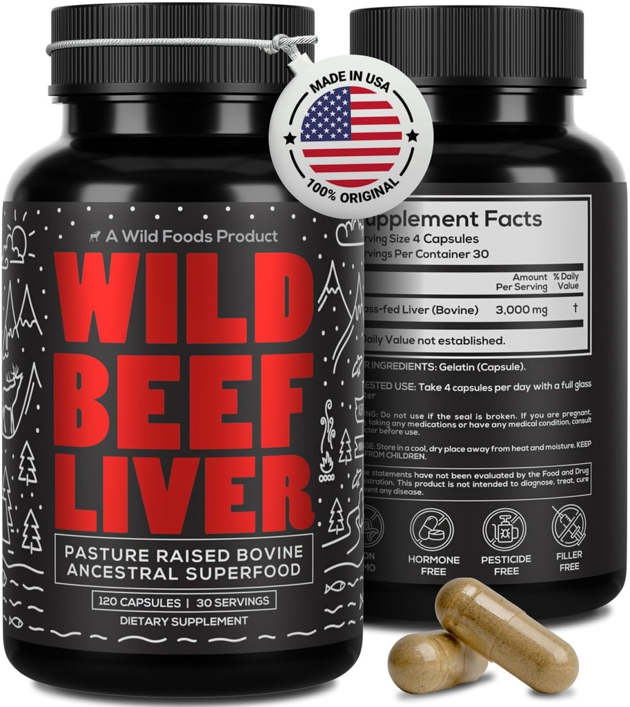 Wild Foods Capsules de foie de boeuf - Herb-Fed & Pasture-Raized