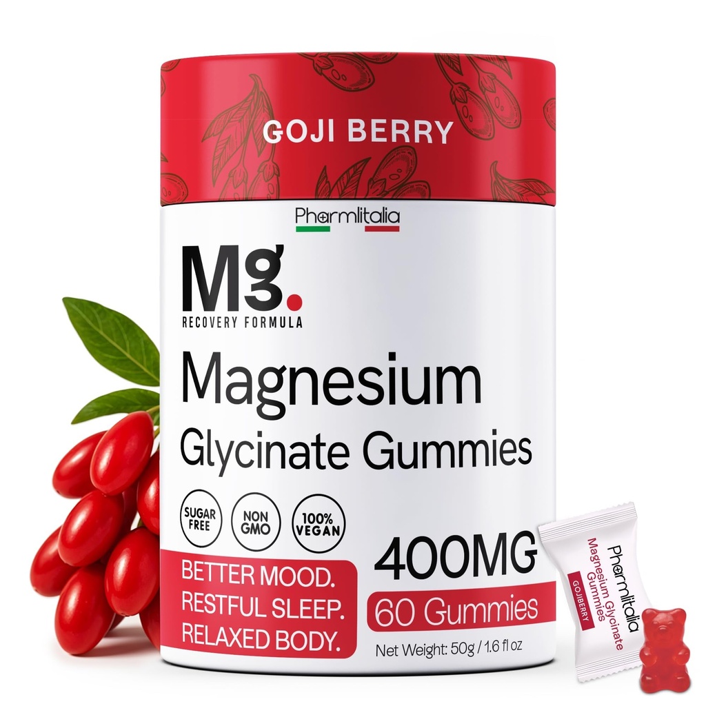 Magnesium Glycinate Gummies 400mg - Sleep Gummies for Kids & Adults - Magnesium Glycinate Chewable High Absorption for Muscle Recovery, Better Sleep & Relaxation (Gojiberry)
