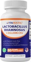 Vitamatic Lactobacillus Rhamnosus 5 Million par DR Capsule (10 Million par 2 Capsules) - 60 Compte - Support digestif et immunitaire avancé - Fabriqué avec fibre d'inuline prébiotique