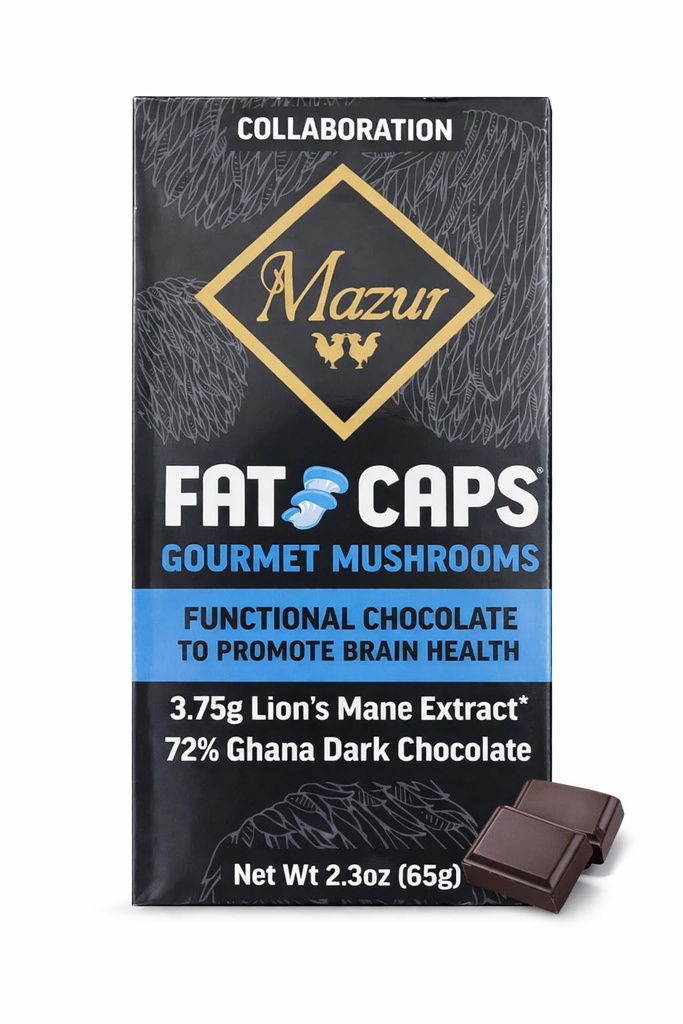 FatCaps Lion's Mane Dark Chocolate Bar | Vegan | Double Extracted Lion's Mane Mushroom | 100% Fruiting Body | No Grains or Fillers | NJ Grown | Brain Health | Memory and Focus