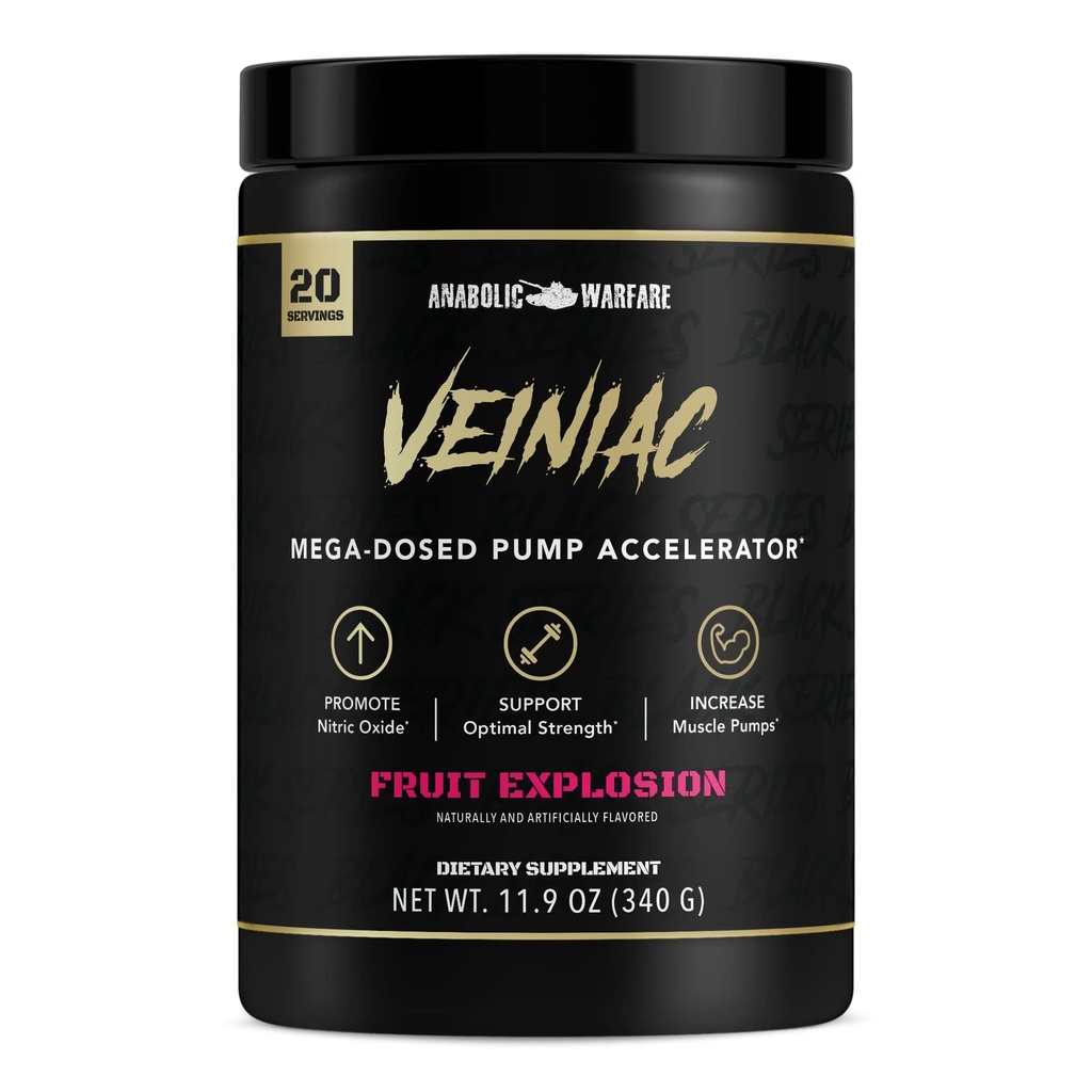Supplément activateur de pompe musculaire veiniac de guerre anabolique Stimulant pré-entraînement libre avec L-Citrulline, Betaine Anhydre, et ajouté AGMassTM, augmente l'oxyde nitrique*, punch de fruits 20 portions